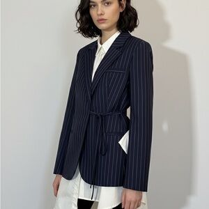 Elegant Navy Pinstripe Women's Blazer